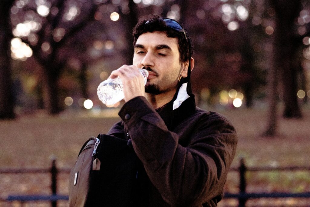 athlete drinking water